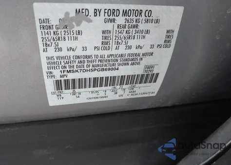 2023 Ford Explorer Xlt z USA, uszkodzony, nr VIN 1FMSK7DH5PGB69004